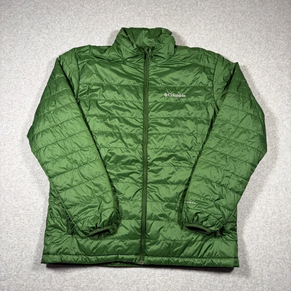 Columbia Puffer Jacket Men's Large Green Omni-Heat Insulated Full Zip 1626061